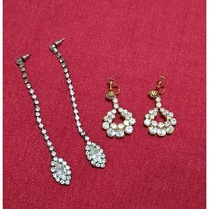 2 Pairs Vintage Earrings Statement  Rhinestones‎ Glamorous Cocktail Evening